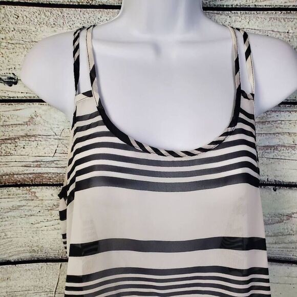 American Dream Women’s Striped High-Low Tank Top Medium Black White - Picture 2 of 6